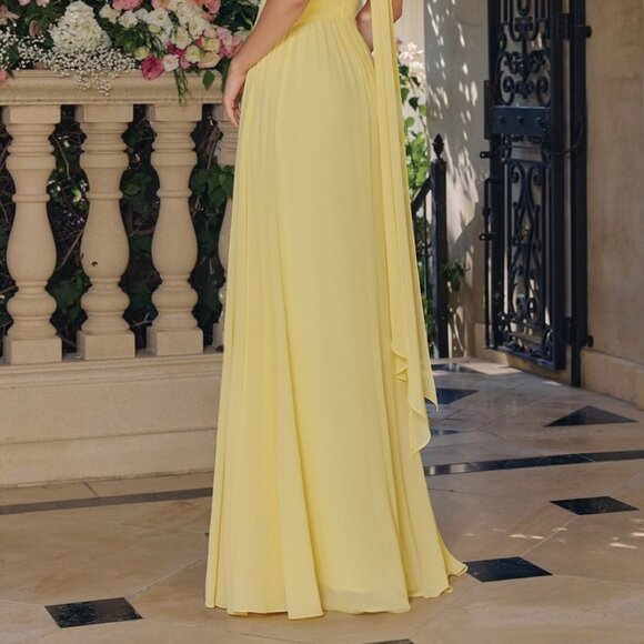 New LT Yellow Lightweight Chiffon A-Line Bridesmaid Dress w/ Halter Neck CD T715 - Picture 9 of 9